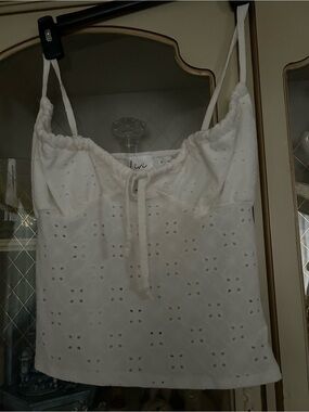 Livi White Eyelet Spaghetti Strap Crop Top SZ L jr. B:791 7/18/26